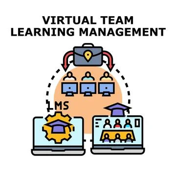 Virtual team learning management delivering remote education system イラスト素材