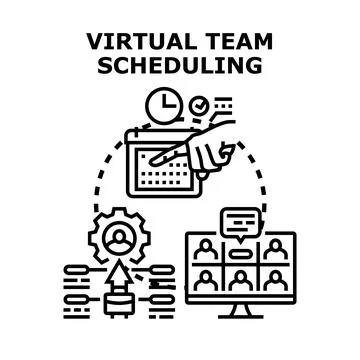 Virtual team scheduling and remote work management Ilustração Stock