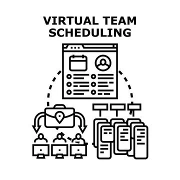 Virtual team scheduling organizing distributed online collaboration Stock Illustration