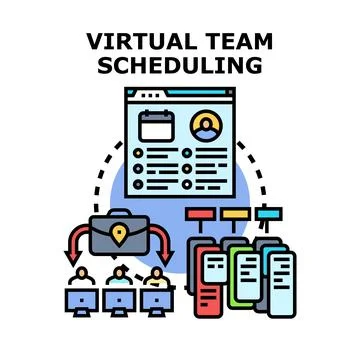 Virtual team scheduling organizing distributed online collaboration Stock Illustration