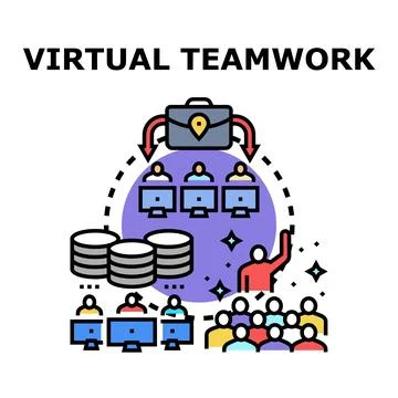 Virtual teamwork business collaboration remote office concept Stock Illustration
