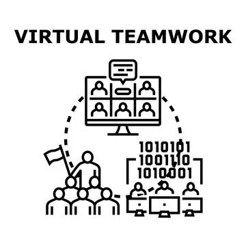 Virtual teamwork concept connecting employees for remote collaboration Stock Illustration