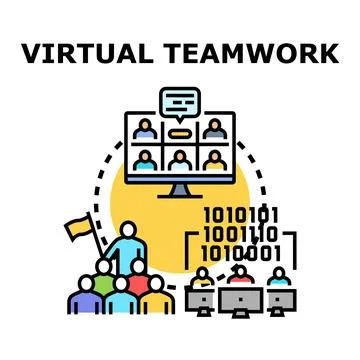 Virtual teamwork concept connecting employees for remote collaboration Stock Illustration