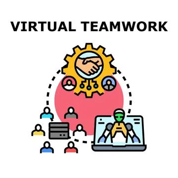 Virtual teamwork concept with digital collaboration and innovation Stock Illustration