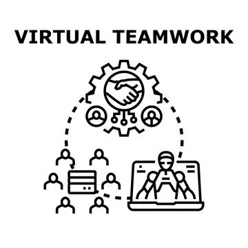 Virtual teamwork concept with digital collaboration and innovation Stock Illustration