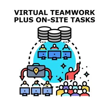 Virtual teamwork integrating remote and on site tasks Stock Illustration