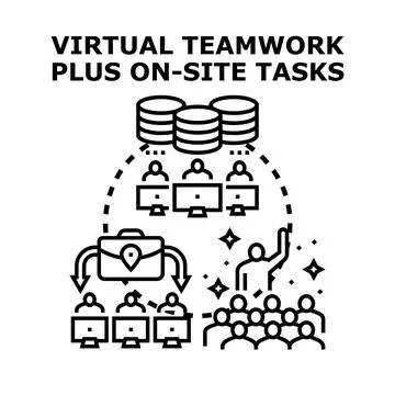Virtual teamwork integrating remote and on site tasks Stock Illustration