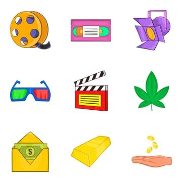 Virtual tech icons set, cartoon style Illustrazione stock