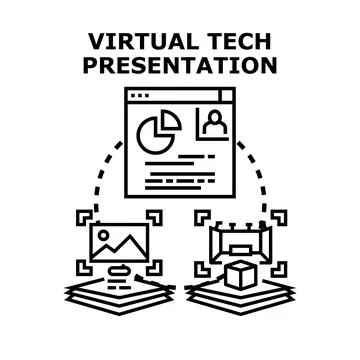 Virtual tech presentation with data and online meeting Stock Illustration