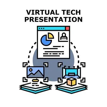 Virtual tech presentation with data and online meeting Stock Illustration