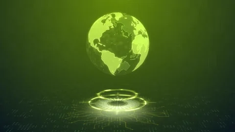 Virtual technological planet Earth. Cyber digital globe world. HUD, FUI design Stock Footage 153288888