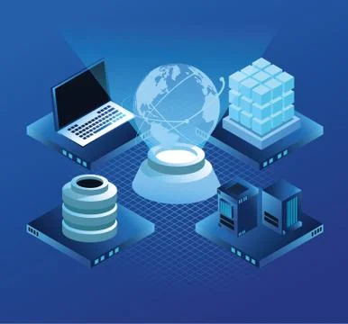 Virtual technology computer and servers Illustrazione stock