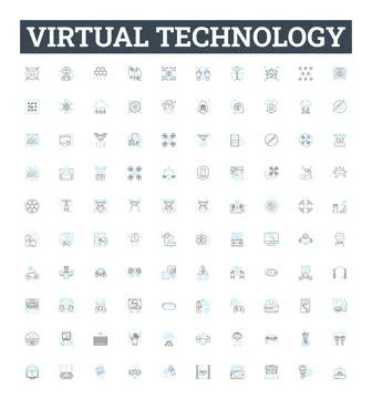 Virtual technology vector line icons set. Virtual, Technology, Cloud, Automation Stock Illustration