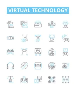 Virtual technology vector line icons set. Virtual, Technology, Cloud, Automation Stock Illustration