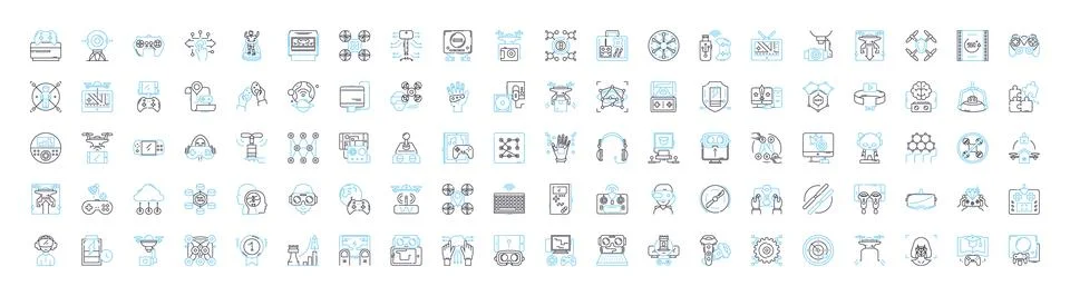 Virtual technology vector line icons set. Virtual, Technology, Cloud, Automation Stock Illustration