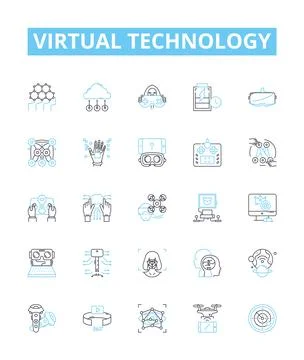 Virtual technology vector line icons set. Virtual, Technology, Cloud, Automation Stock Illustration