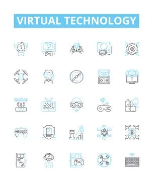 Virtual technology vector line icons set. Virtual, Technology, Cloud, Automation Stock Illustration