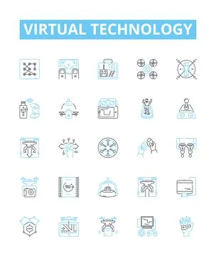 Virtual technology vector line icons set. Virtual, Technology, Cloud, Automation Stock Illustration