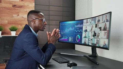 Virtual Telework Webinar And Learning Presentation Video stock 220896348