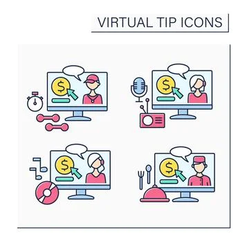 Virtual tips color icons set Stock Illustration