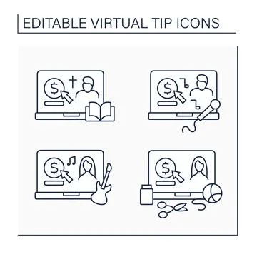 Virtual tips line icons set Stock Illustration