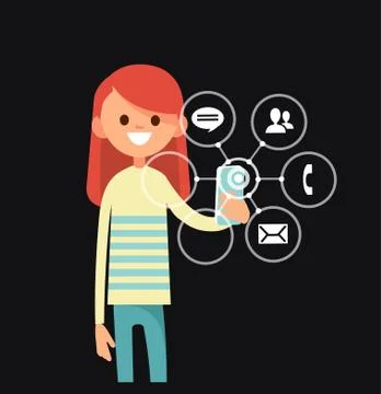 Virtual touch screen. Digital virtual interface. Future network button. Stock Illustration