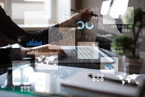 Virtual touch screen. Project management. Data analysis. Hitech technology Stock-Fotos