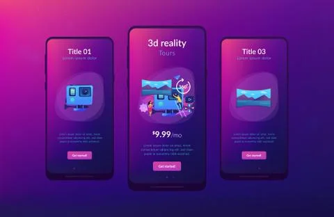 Virtual tour app interface template. Illustrazione stock