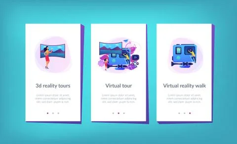 Virtual tour app interface template. Illustrazione stock