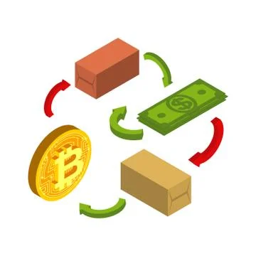 Virtual trade scheme. Bitcoin exchange. Dollar and Crypto currency. Financial Stock Illustration