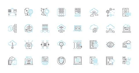 Virtual transformation linear icons set. Digitization, Modernization, Innovation Illustrazione stock