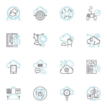 Virtual transformation linear icons set. Digitization, Modernization, Innovation Illustrazione stock