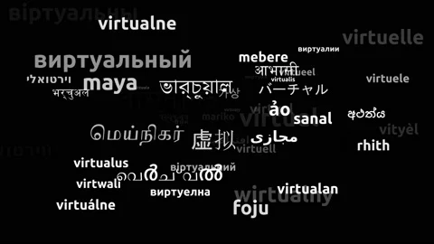 Virtual Translated in 56 Worldwide Languages Endless Looping 3d Zooming Wordc Video stock 145198305