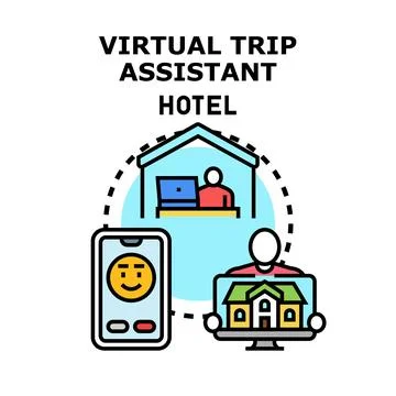 Virtual trip assistant providing online hotel booking service Stock Illustration