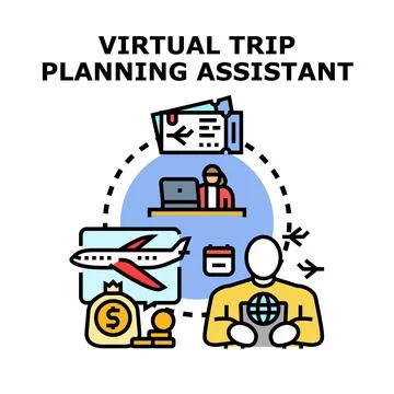 Virtual trip planning assistant arranging travel reservations Stock Illustration