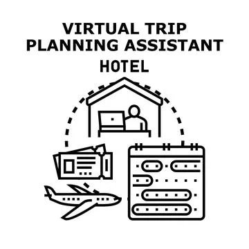 Virtual trip planning assistant arranging hotel booking travel Stock-Illustration