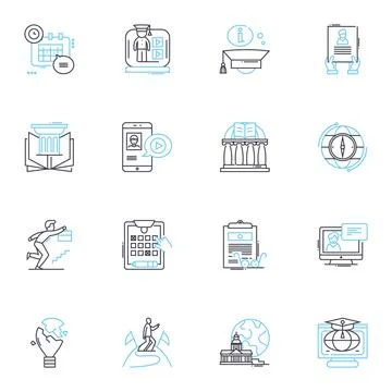 Virtual Tutorial linear icons set. Digital, Online, Remote, Interactive, E Stock Illustration