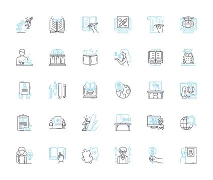 Virtual Tutorial linear icons set. Digital, Online, Remote, Interactive, E Stock Illustration