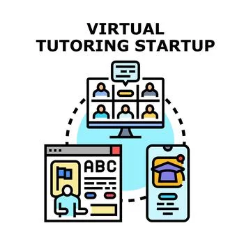 Virtual tutoring startup platform connecting students and teachers online 库存插图