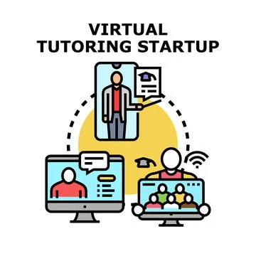 Virtual tutoring startup providing online education concept Illustrazione stock