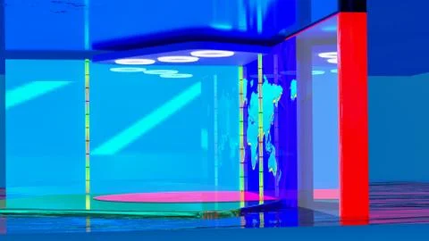 Virtual TV news broadcast studio set background Stock Illustration