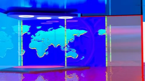 Virtual TV news broadcast studio set background Stock Illustration