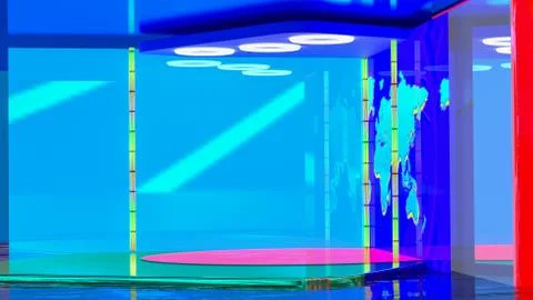 Virtual TV news broadcast studio set background Stock Illustration