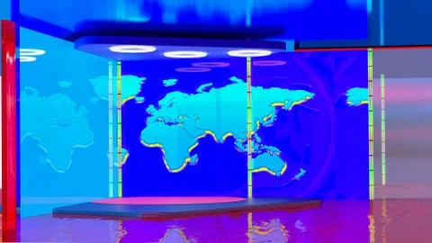 Virtual TV news broadcast studio set background Stock Illustration