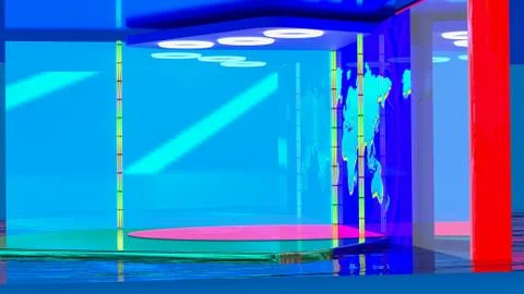Virtual TV news broadcast studio set background Stock Illustration