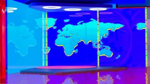Virtual TV news broadcast studio set background Stock Illustration