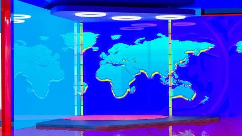 Virtual TV news broadcast studio set background Stock Illustration
