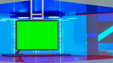 Virtual TV news broadcast studio set background Stock Illustration