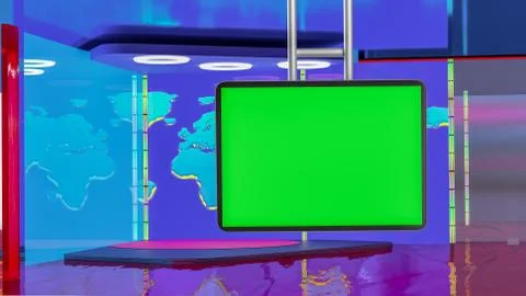 Virtual TV news broadcast studio set background Stock Illustration
