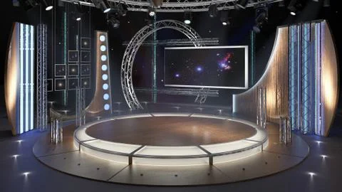 Virtual TV Studio Chat Set 23. 3d Rendering. Illustration